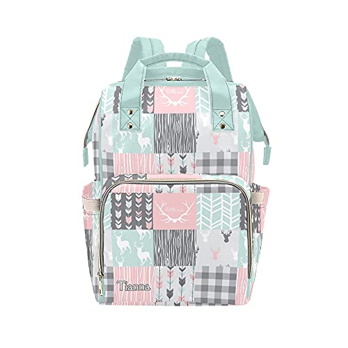 Antlers Deer Elk Feather Arrow Patchwork Diaper Bags with Name Waterproof Mummy Backpack Nappy Nursing Baby Bags Gifts Tote Bag for Women