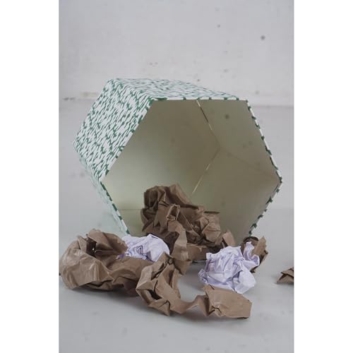 Image of Floral Hand Block Printed 3.3 Gallon Decorative Waste Basket - Eco-Friendly Cardboard Trash Can, Plastic-Free & Sustainable, Perfect for Christmas and Housewarming Gifts (1, Green Tree Branch)