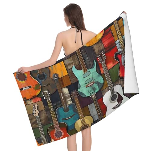 DCEHGEW Color Acoustic and Guitars Printed Microfiber Bath Towels 52x32 Inch, Highly Absorbant Beach Towel Bath Sheets for Bathroom Travel Hotel Spa
