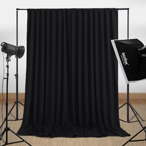 Image of Black Backdrop Curtains 20x8 FT Polyester Photo Backdrop Drapes for Wedding Birthday Party Background Decoration 4 Panels 5ft x 8ft