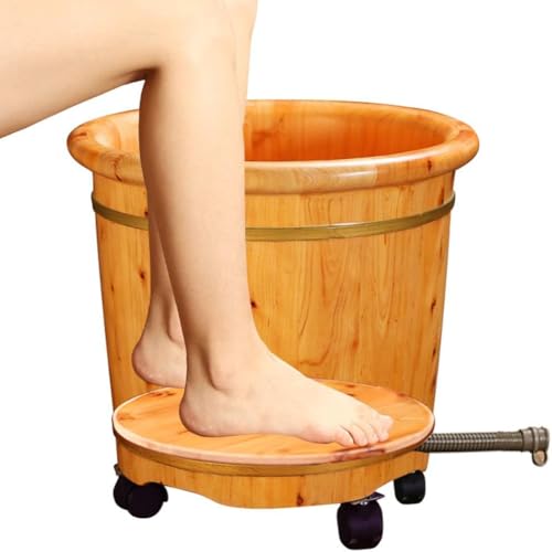 Tina de madera para baño de pies con tapa portátil 30cm miniatura 5