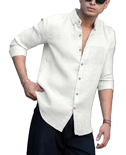 Image of Men Linen Cotton Full Sleeve Shirt for man | Mens Casual Shirt |Shirts for Men Stylish | Men Shirts | Casual Business Party Festival Regular Fit