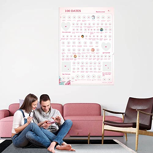 Image of NTZS 100 Dates Scratch Off Poster - Engagement Gifts for Her, Date Night, Anniversary for Couples, Birthday Gifts for Women, Wedding Gifts(16.5 inch x 23.4 inch Pink Christmas Festival Gift