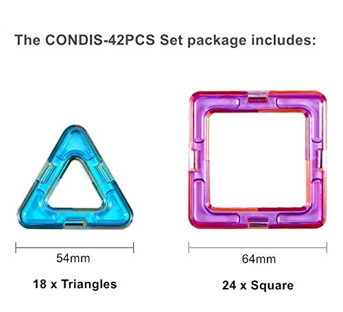 CONDIS 42 Piezas Bloques de Construcción Magnéticos para Niños Kit de Inicio, Juegos de Viaje Construcciones Magneticas Imanes Regalos Cumpleaños Juguetes Educativos para Niños Mayores de 3 años