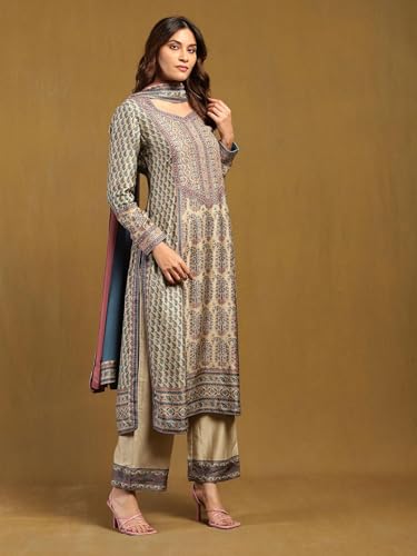 Image of GoSriKi Women's Rayon Viscose Printed Straight Kurta with Pant & Dupatta