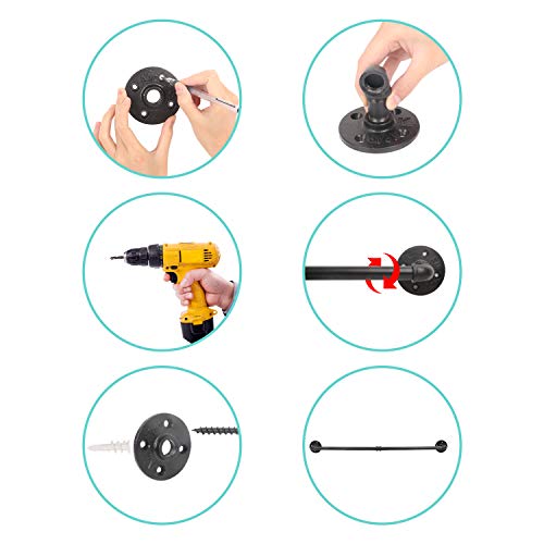 Egason 34.3 Inch Industrial Pipe Pot Bar Rack With 15 S Hooks Rustic Iron Pots And Pans Hanging Rail Pipe Towel Holder Wall Mounted Detachable Kitchen Utensil Pot Pan Lid Organizer Black thumb #3