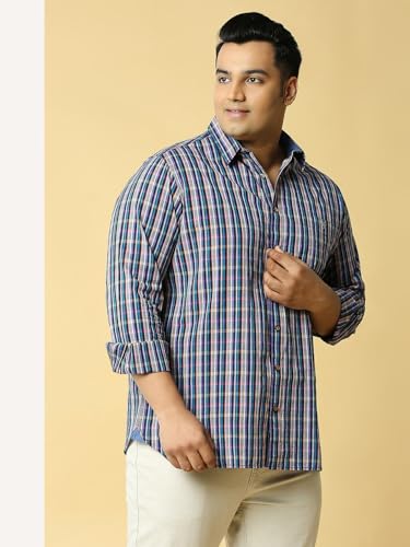 Image of Thomas Scott Men Pure Cotton Regular Plus Size Premium Checked Casual Shirt