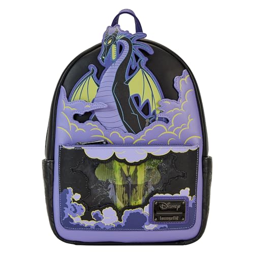 Loungefly Disney Backpack: Maleficent Dragon Lenticular and Glow in The Dark Mini-Backpack - Disney Villains - Exclusivité Amazon - Idée de Cadeau