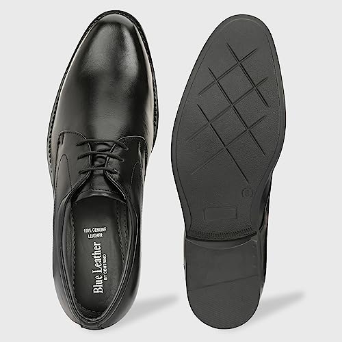 Image of Blue Leather by Centrino Genuine Leather Lace-up Men's Formal Shoe | Stylish with Soft Cushioned Insole | Trendy Lace-Up Design | Durable Leather with Anti-Skid Sole | Perfect for Formal Wear (3901)