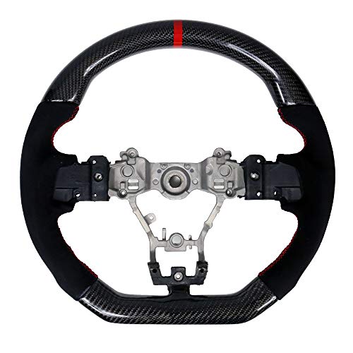 IKON MOTORSPORTS Steering Wheel Compatible With 2015-2021 Subaru WRX & WRX STI w/Breathable Anti-Slip Cover Carbon Fiber + Alcantara + Red Stitching + Red Ring