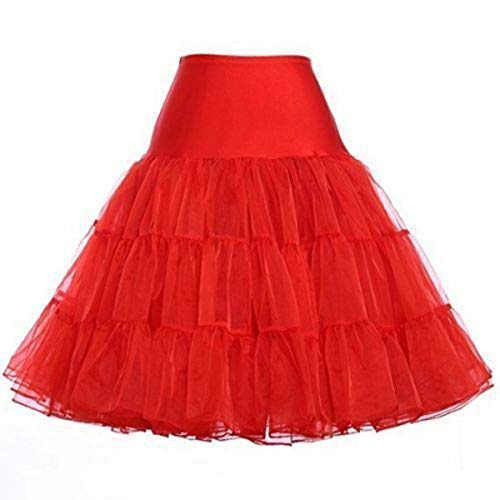 HUOCAI Women's Classic Petticoat Skirt Tutu 1950s Rockabilly Underskirt Red
