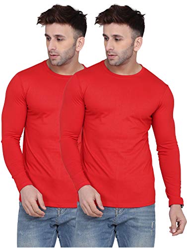 Image of Self Design Men Full Sleeve Round Neck Multicolor T-Shirt (Pack of 2)