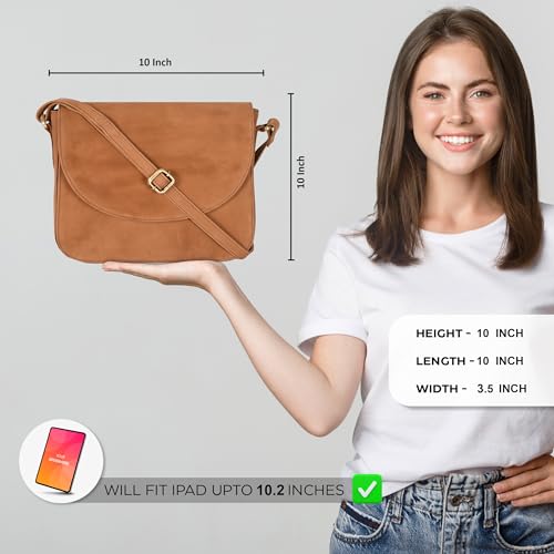 Image of Genuine Leather Shoulder Crossbody Purse For Women with Adjustable Strap, Mobile Pocket & Outside & Inside Zipper