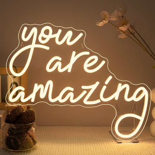 Image of You Are Amazing Neon Sign Warm White Usb Word Neon Lights for Wall Decor Led Letter Light Up Sign for Classroom Bedroom Home Bar Man Cave Party Birthay Wedding Gifts