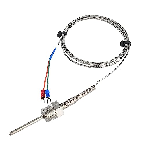 CGELE K-Type Thermocouple Temperature Sensors NPT 1/2"(5×50MM)0~600℃，2M/6.6Ft Wire Probe Length Two Wire Stainless Steel Probe Temperature Detector Temperature Gauge