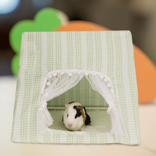 Casa de conejo para evitar estrés refugio lavable verde y blanco 5