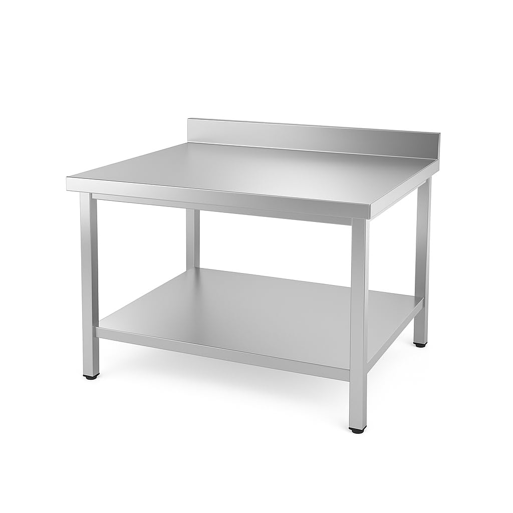 Professional Stainless Steel Table – 1000 x 600 mm – Reinforced Top – Backsplash 100 mm – Storage Shelf – Load 150 kg