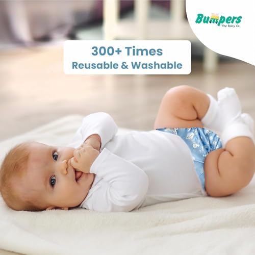 Image of Bumpers Premium & Ultra Soft Reusable Cloth Diaper with Insert Pad | Extra Absorbant, Washable, Waterproof & Adjustable Cloth Diaper for Babies /Kids, 3M-3Years (Pack of 1, Free Size, Sea Blue)