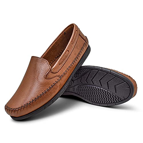 Sapatilha Masculino Mocassim Couro Legitimo Cor:Marrom Claro;Tamanho:41;Genero:Masculino