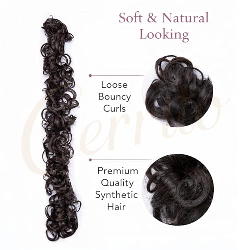 Image of Cerrito Frill Hair Extensions for Women | Premium Curly Braid Ponytail Accessory | Messy Hair Frill for Juda, Ponytails, Buns & Updos | Volume Enhancer | Easy Clip-In Wig-Like Attachment, Natural Black (Small)