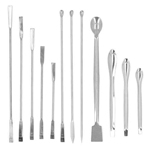 Sorandy 12 Pcs Laboratory Spatula, 304 Stainless Steel, Reagent Scoop Spoon Tool Set Kit, Dual Head Mixing Long Handle, 12 Different Sizes, Cloth Bag Storage, for Laboratories and Homes