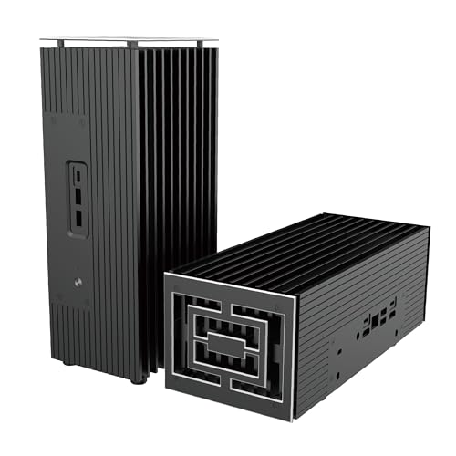Akasa Turing RC Pro - Custodia in alluminio senza ventola per ASUS NUC 14/15 Pro Core™ i7, con kit termico, porte USB A e C, posizionamento verticale o orizzontale, A-NUC101-M1B