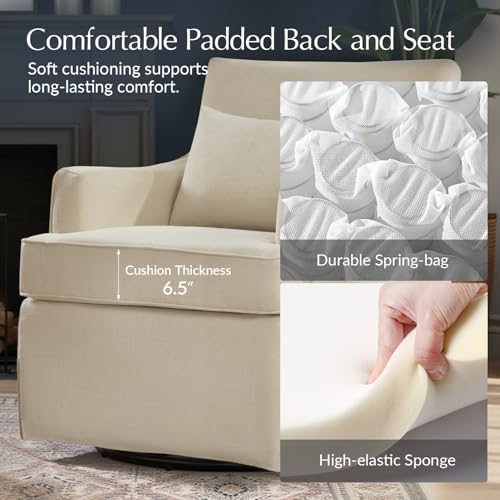 Sillón giratorio beige de tela con cojín grueso miniatura 5