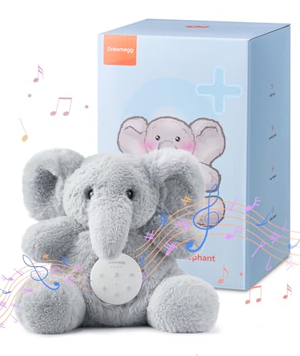 Dreamegg Peluche Éléphant Bébé, Machine Bruit Blanc avec Enregistrement, Peluche Berceuse Bébé avec 21 Sons Calmants, Rechargeable USB-C, Lavable en Machine, Sécurité pour Enfants, Cadeau Naissance