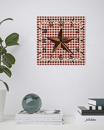 Wall-Clock-Barn-Star-Texas-Battery-Operated-Clocks-Wooden-Silent-Non-Ticking-Wallclock-12-Inch-Classic-Country-Primitive-Red-Wood-Square-Wall-Clock-for-Living-Room-Bedroom-Office-Shool-Home-Decor Wall Clock Barn Star Texas Battery Operated Clocks Wooden Silent Non Ticking Wallclock 12 Inch Classic Country Primitive Red Wood Square Wall Clock for Living Room Bedroom Office Shool Home Decor
