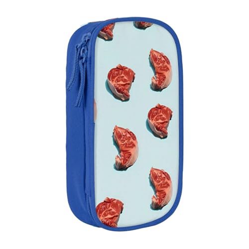牛スジ肉 牛肉柄ペンケース 筆箱 文具ケース おしゃれ 筆袋 鉛筆ケース 鉛筆のサック 中高校生 軽量 収納バッグ 学生 子供 誕生日 入学ギフト 大容量 ダブルレイヤーBlue