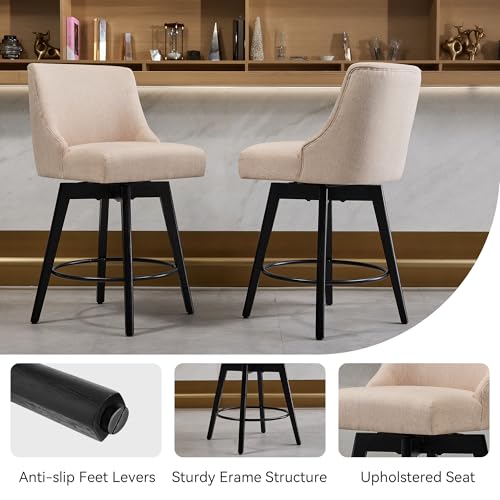 Image of 26 inch Counter Height Swivel Bar Stools, Set of 2, Flax Beige