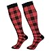 Compression Socks for Men and Women Circulation Wide Calf Knee High Socks Support for Running Medical Travel, Buffalo Plaid Red Black, 1 Pairs