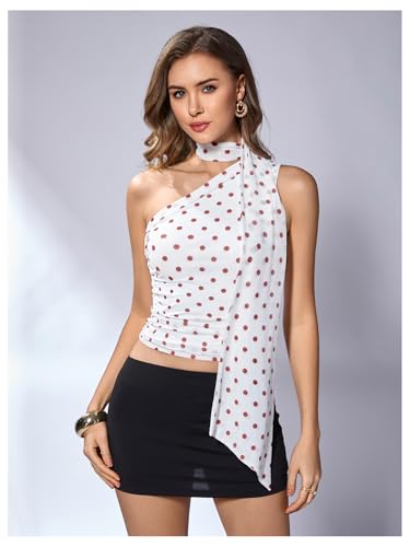 Image of RoseSeek Women's Y2K Leopard Polka Dots Halter Asymmetrical Neck Crop Tops