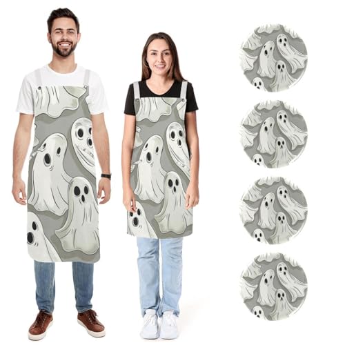 Tablier de cuisine en lin haut de gamme lot de deux réglable blanc Spooky