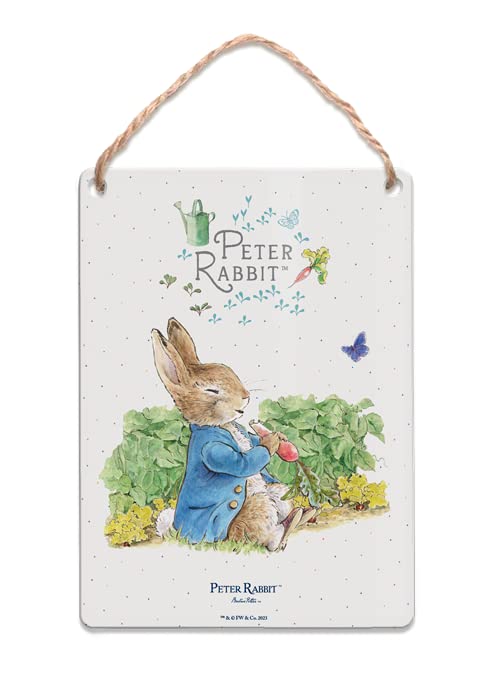 Metal Dangler Sign (65 x 90 mm) - Beatrix Potter - Peter Rabbit and Radish
