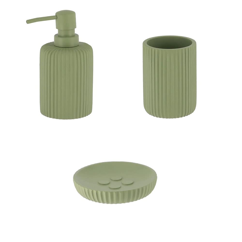 PLUS HOME Juego de dispensador baño polieresina 3 Piezas Incluye dispensador 16 * 7cm,Vaso 10 * 7cm, jabonera 11 * 2cm.Verde