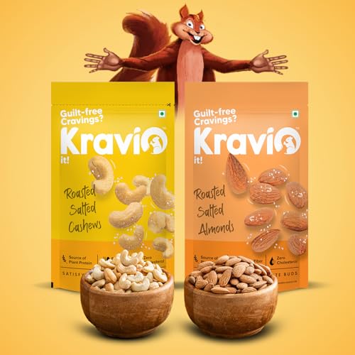Image of Kravio Premium Roasted Salted Cashew & Almond Nuts (2 X 200g) | Zero Cholesterol Natural Whole Kaju & California Badam Nuts & Dry Fruits | Rich in Protein, Roasted Crunchy Delicious Healthy Snacks