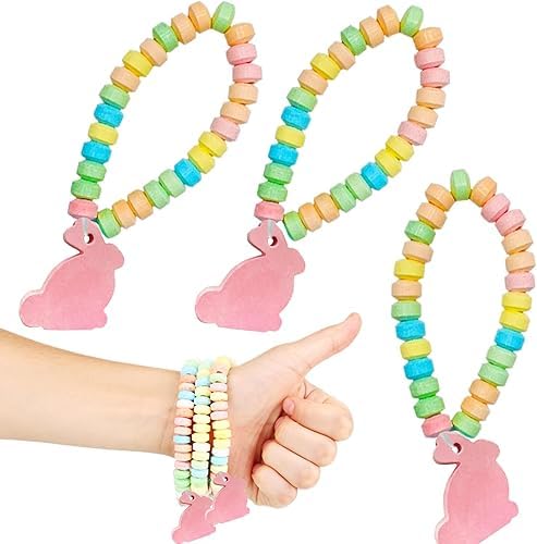 Easter Bunny Candy Bracelet, Multicolor Fruit-Flavored Chewables for Party Favors