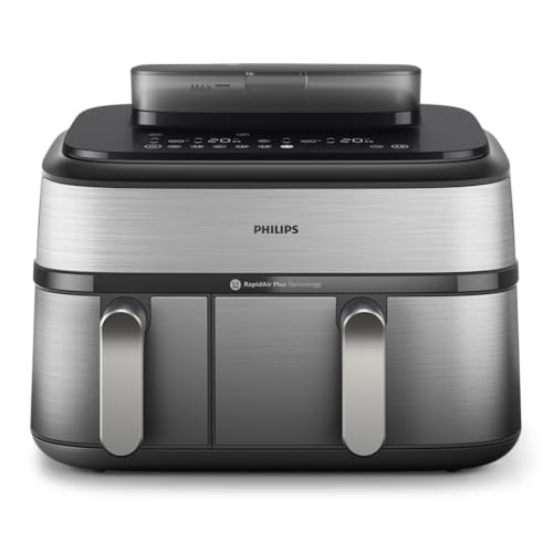 Philips 5000 series Dual Basket Airfryer with Steaming function 9L capacity 12 presets and 19 different ways to cook Shake reminder for better cooking steam cleaning-NA555/09