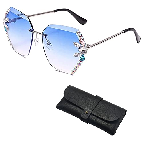 Woman Sunglasses for Beach Summer, Women's Polarized Sunglasses, Rimless Rhinestone Sunglasses for Beach Selfies