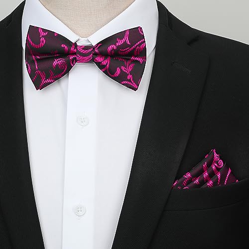 Image of HISDERN Suspenders for Men Paisley Floral Bow tie Suspender Pocket Square Sets Adjustable Y Shape 6 Clips Wedding Braces