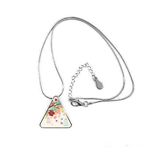 Collier chouette triangle avec pendentif illustré d'animaux et de fleurs