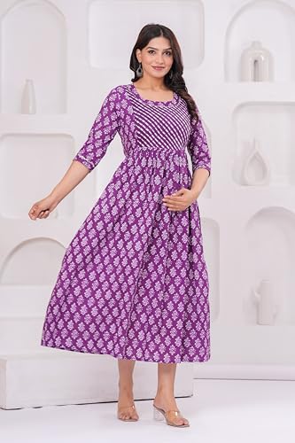 Image of JAIPURFAME Stylish Women's Pure Cotton All Over Printed Kurti Gown, Maternity Dress, and Feeding Dress - Comfortable and Elegant Maternity Wear for Women
