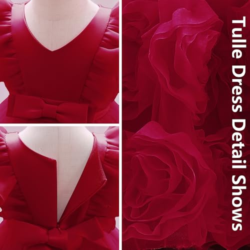 Sleeveless Tulle Dress for Girls, Featuring Delicate 3D Floral Embroidery and The V-Neck Design for Weddings4