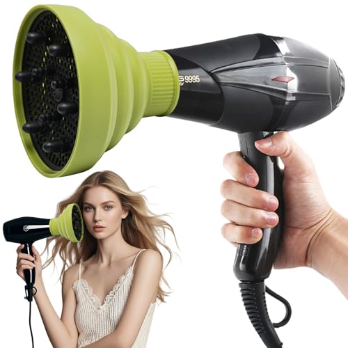 Mugtide Accesorio Difusor Universal para Cabello Rizado y Ondulado Natural, Boquilla para Secador de Pelo, Difusor Universal para Cabello Rizado con Boquillas (Verde)