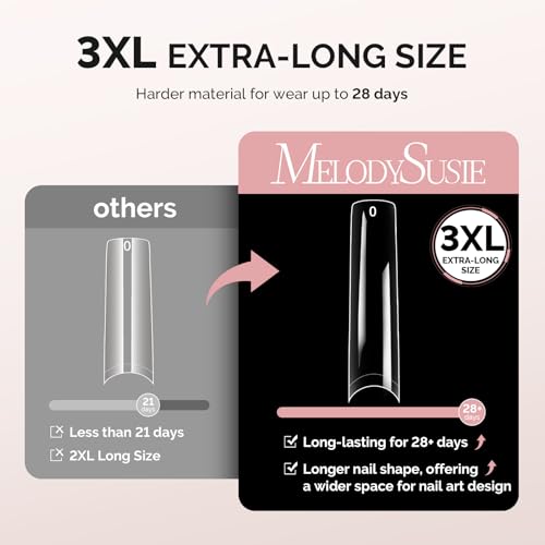 Image of MelodySusie Extra Long Square X Nail Tips 3XL- 600Pcs Clear Acrylic, Half Matte Full Cover Press on Nails for DIY Extension & Salon Use, 12 Sizes Pre-Shaped for Long-Lasting Manicure