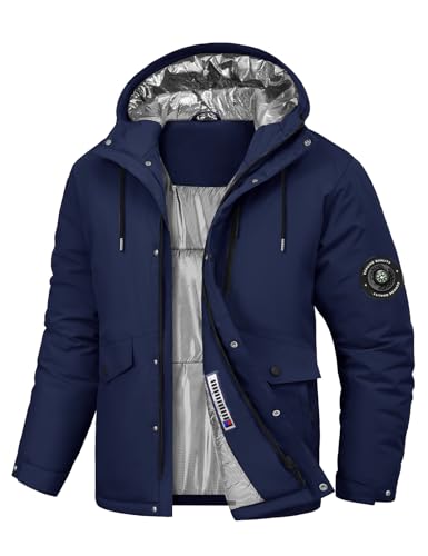 Voqeen Chaqueta de Esqui Invierno para Hombre Impermeables Cazadora Cálido Aire Libre Térmicos Chaquetas Deportiva con Capucha Desmontable Abrigo de Montaña Antiviento
