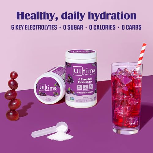 ultima replenisher daily electrolyte powder drink mix  sugar free  grape 90 servings  hydration powder with 6 key electrolytes and trace minerals  keto friendly vegan non-gmo