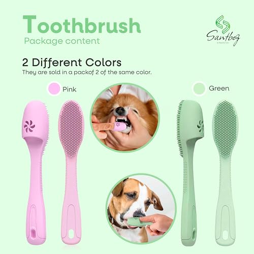 Image of Pet Toothbrush Silicone Finger with Storage Cup, Dog and Cat Tooth Brushing Dog Teething Toothbrush Teeth Cleaning, Toothbrushes Small and Large Pets. (Green)