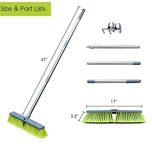 Phyex 18” Push Broom With Adjustable Long Handle, Multi-Surface Floor Scrub Brush For Cleaning Deck, Patio, Garage, Driveway #TOP1